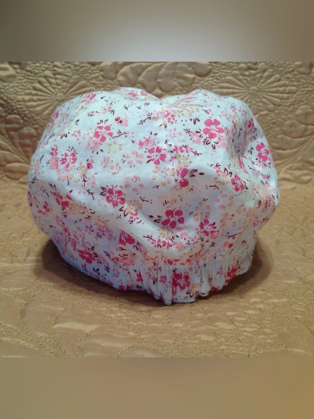 Floral Newsboy Cap White Pink Cottagecore Baker Boy Hat One Size